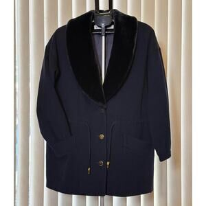 EVAN PICONE 3X VTG WOOL COAT, SATIN LINED, FAUX FUR SHAWL COLLAR NAVY BLUE NWOT